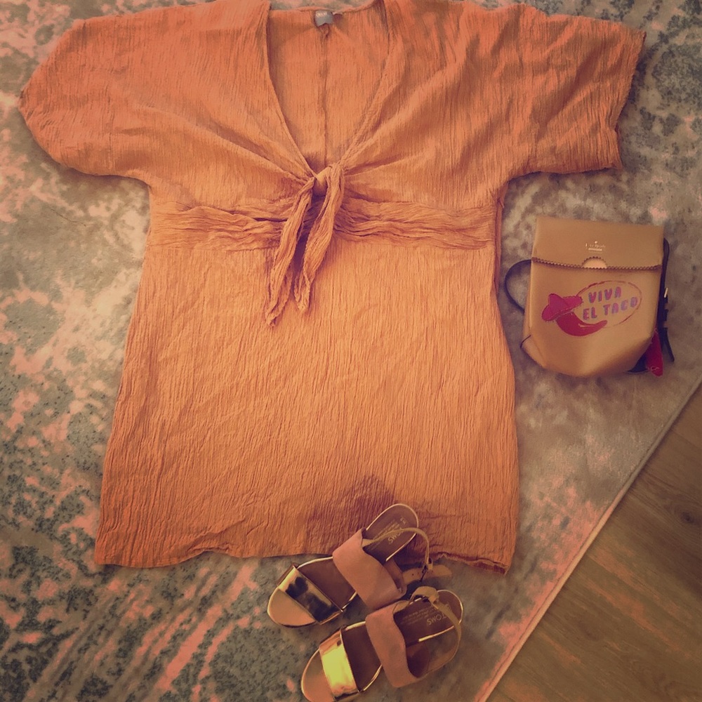 Dust orange crinkle stretch midi dress